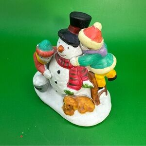 1994 Lemax Snowman Christmas Village  Accessory Kids w Dog Building Snow Man